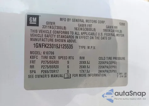 2009 Chevrolet Tahoe Lt2 from USA, damaged, VIN 1GNFK23019J125535